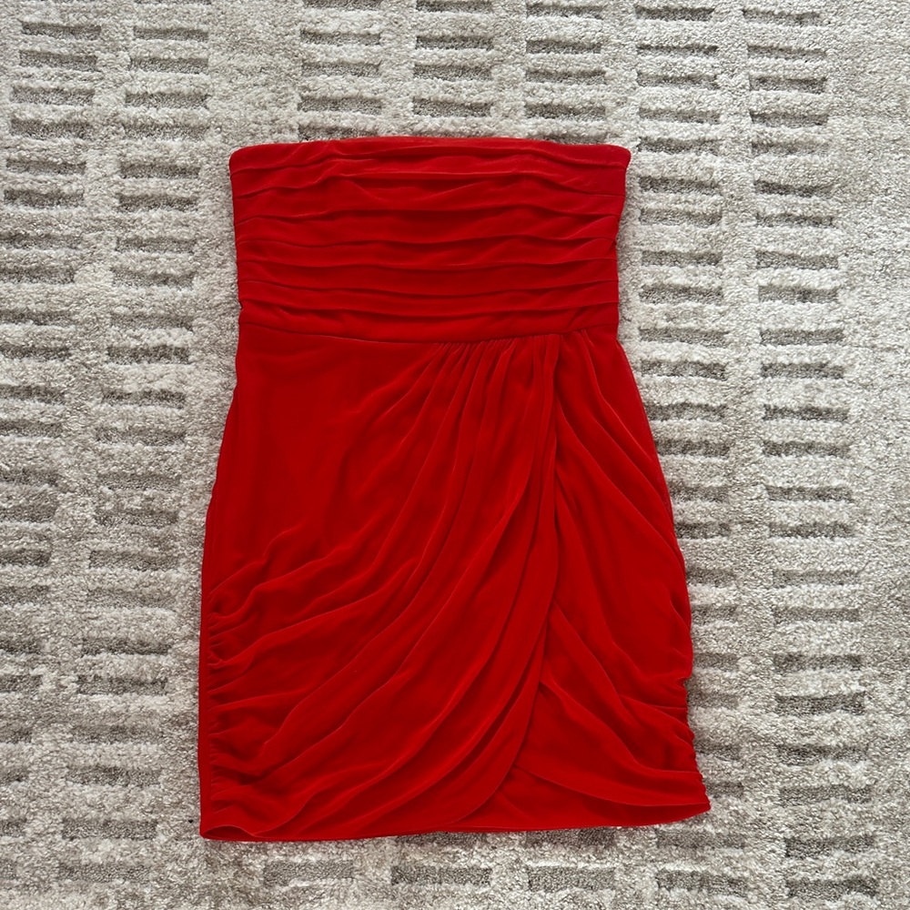 Laundry By Shelli Segal Strapless Red Ruched Cocktail Dress